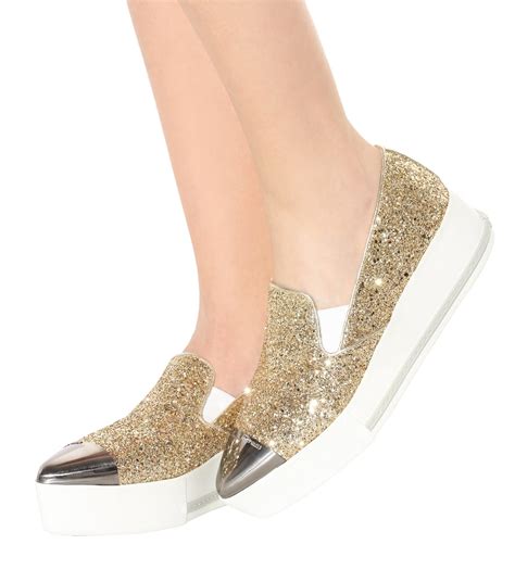 miu miu glitter slip-on sneakers|farfetch miu michu sneakers.